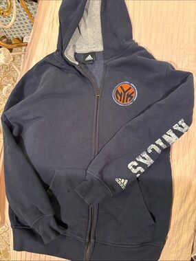 adidas Navy and Orange NY Knicks Full-Zip Hooded Sweatshirt